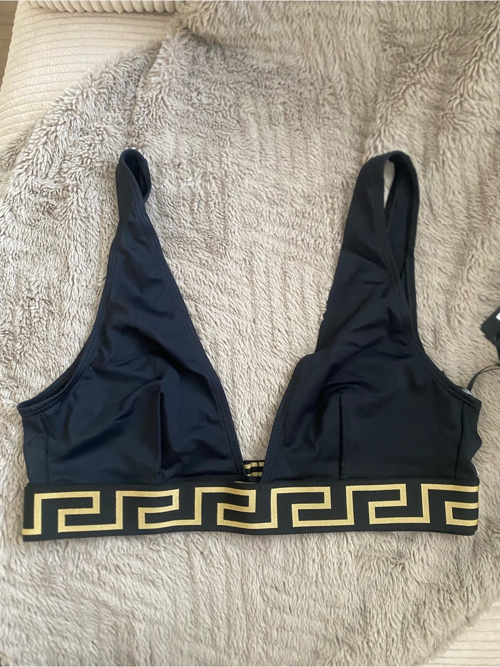 Versace Black Bralette with Gold Greek Key Band
